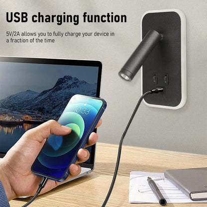 Applique murale orientable avec chargement USB, avec double interrupteur de commande, tête de lampe pouvant pivoter 330 ° Pour l'éclairage intérieur du couloir de chevet