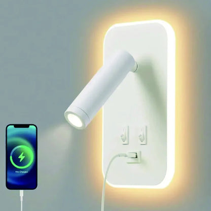 Applique murale orientable avec chargement USB, avec double interrupteur de commande, tête de lampe pouvant pivoter 330 ° Pour l'éclairage intérieur du couloir de chevet blanche