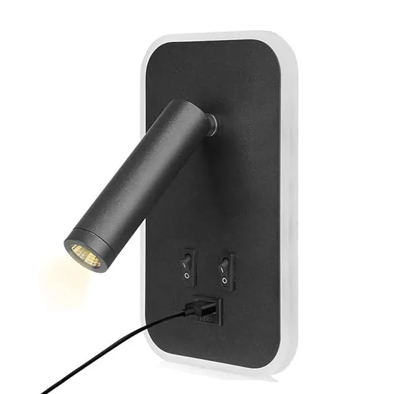 Applique murale orientable avec chargement USB, avec double interrupteur de commande, tête de lampe pouvant pivoter 330 ° Pour l'éclairage intérieur du couloir de chevet noir