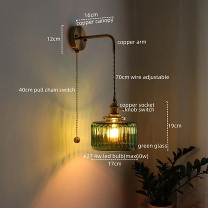 Applique murale pendante en verre et en cuivre modèle 1