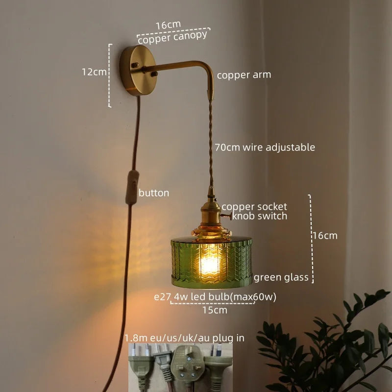 Applique murale pendante en verre et en cuivre modèle 17