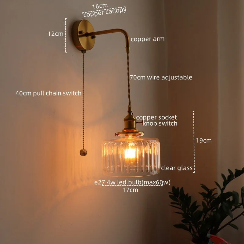 Applique murale pendante en verre et en cuivre modèle 7